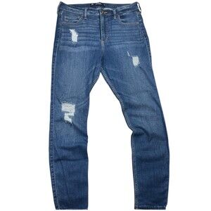 Hollister Super Skinny Jeans Women's 31 x 28 Blue Denim Distressed High-Rise